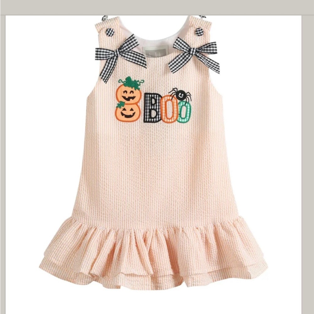 Halloween Boo Orange Seersucker Ruffle Dress